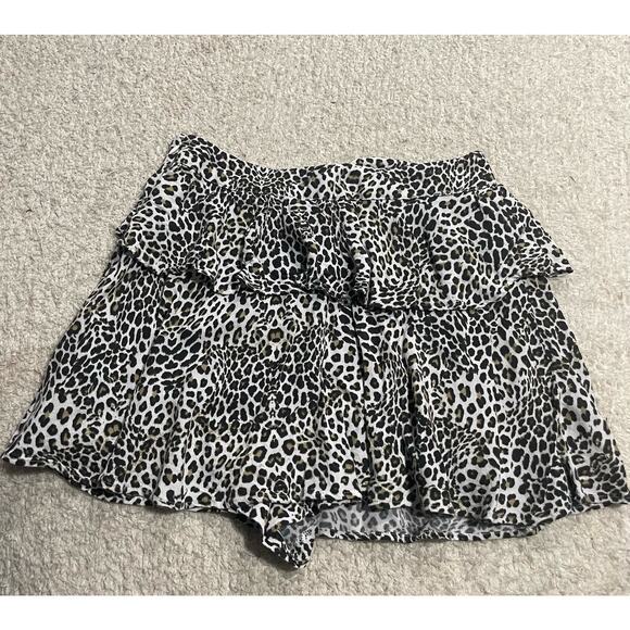 Zara Women's Small Cheetah Animal Print Ruffled Skort Skirt Gray Black Mob Wife - Picture 2 of 8